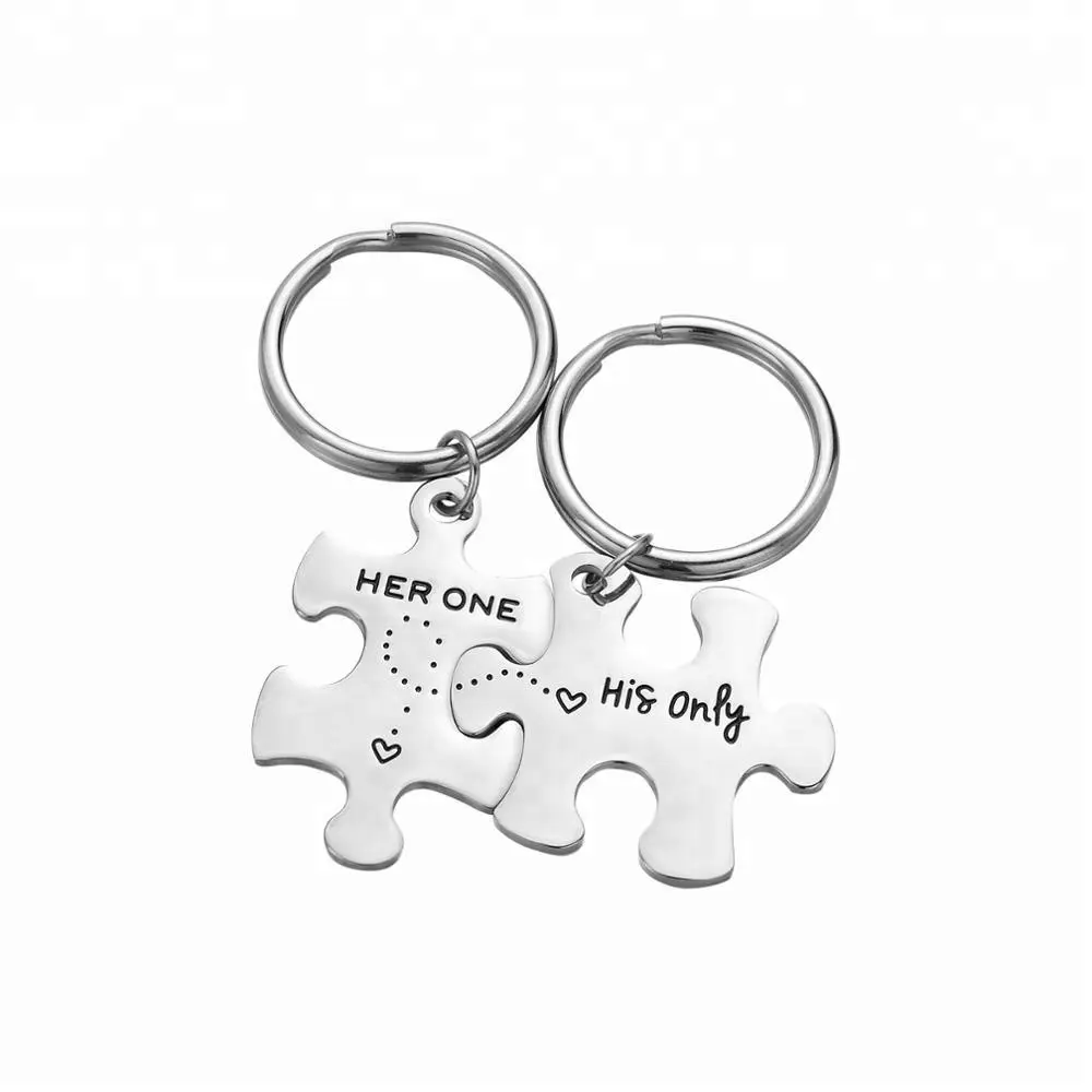 316L Stainless Steel Jewelry Puzzle Piece Keychain HER ONE HIS ONLY Couple Keychain