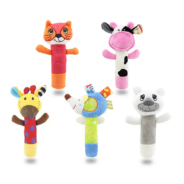 D104 Dolery Tier weich Plüsch gefüllt PP Baumwolle BB Stick Quietscher Rassel Spielzeug für Kinder