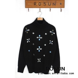 Toute couleur <span class=keywords><strong>noire</strong></span> buttonless personnalisée. croix.- paillettes en forme de <span class=keywords><strong>laine</strong></span> pull col haut pour les femmes - Product Image 1