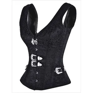 Steampunk Corset Gothic Kleding Korsetten En Bustiers Zwart Vest 12 Staal Uitgebeend Sexy Bustier Korsett voor Vrouwen Harnas