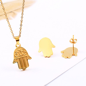 Moda joyeria de <span class=keywords><strong>acero</strong></span> inoxidable oro in acciaio inox a forma di mano di hamsa insieme dei monili - Product Image 3