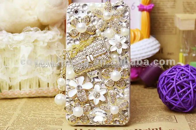 elmas kristal bling lüks bandbag ve çiçek Kılıf iPhone 4 4s