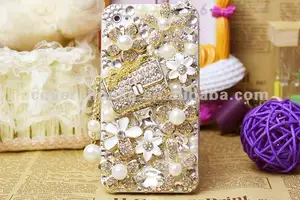 elmas kristal bling lüks bandbag ve çiçek Kılıf iPhone 4 4s