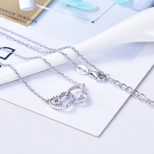 POLIVA kalung hati perak Sterling 925, dengan berlian kubik zirkonia liontin hati ganda cinta abadi untuk pertunangan - Product Image 4