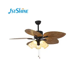 1stshine ceiling fan 220v ac 52 inch tropic abs palm leaf blade crystal pull chain switch decorative ceiling fan with glass lampshade lamp