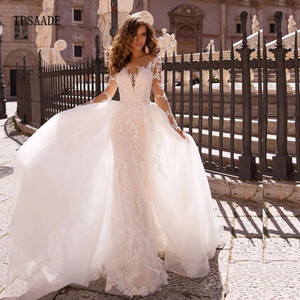 <span class=keywords><strong>Abito</strong></span> <span class=keywords><strong>lungo</strong></span> illusione <span class=keywords><strong>Tulle</strong></span> abiti da sposa <span class=keywords><strong>con</strong></span> strascico staccabile in pizzo Appliques abiti da sposa sirena 2025 WF060 - Product Image 1