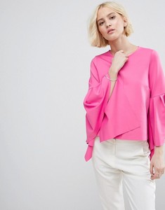 Alibaba nouveau design volants manches femmes tops ras du cou rose blouse 2017 - Product Image 3