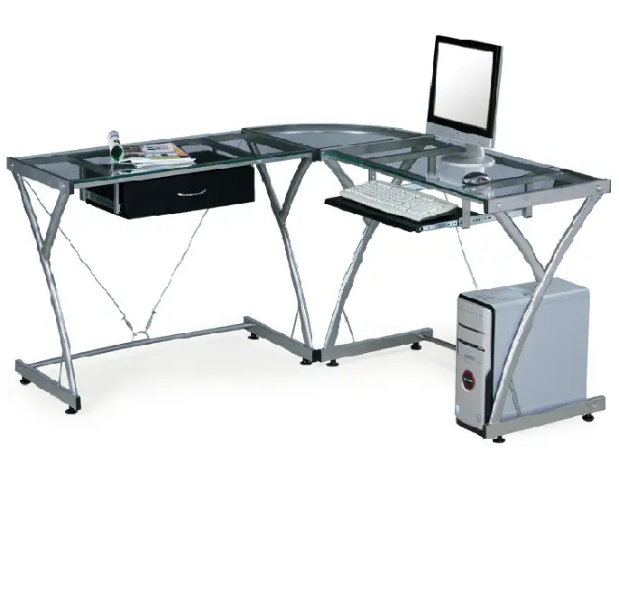 Base de Metal en forma de L, escritorio de mesa de ordenador de vidrio templado para el hogar y la Oficina