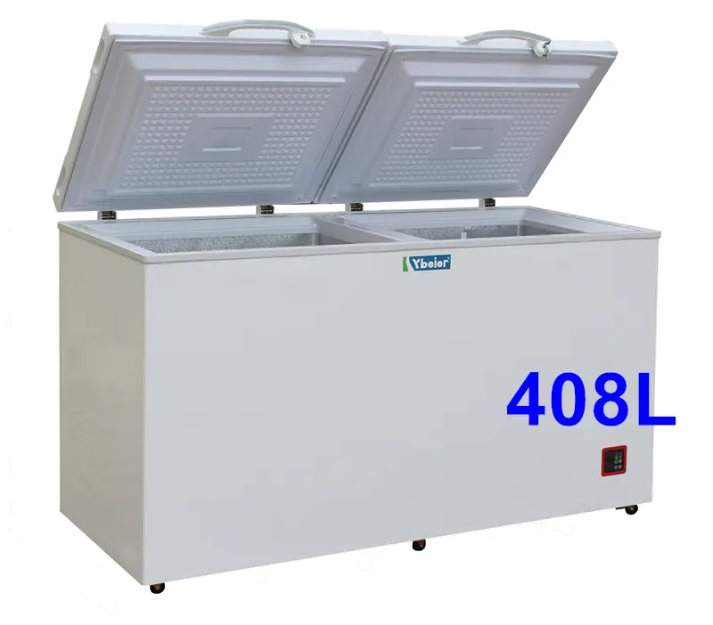Nevera/congelador solar de doble temperatura, 408L, bajo consumo energético, dos armarios, 12v CC
