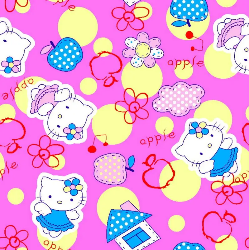 Tissu de flanelle de coton imprimé Hello Kitty pour enfants