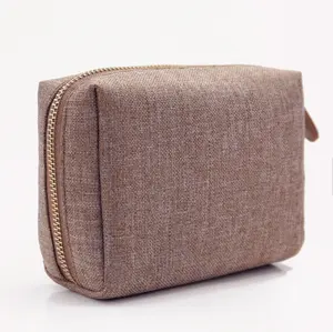 Bolsa pequeña de lino para maquillaje con cremallera para hombre, neceser de viaje con estampado personalizado, bolsa de yute para cosméticos