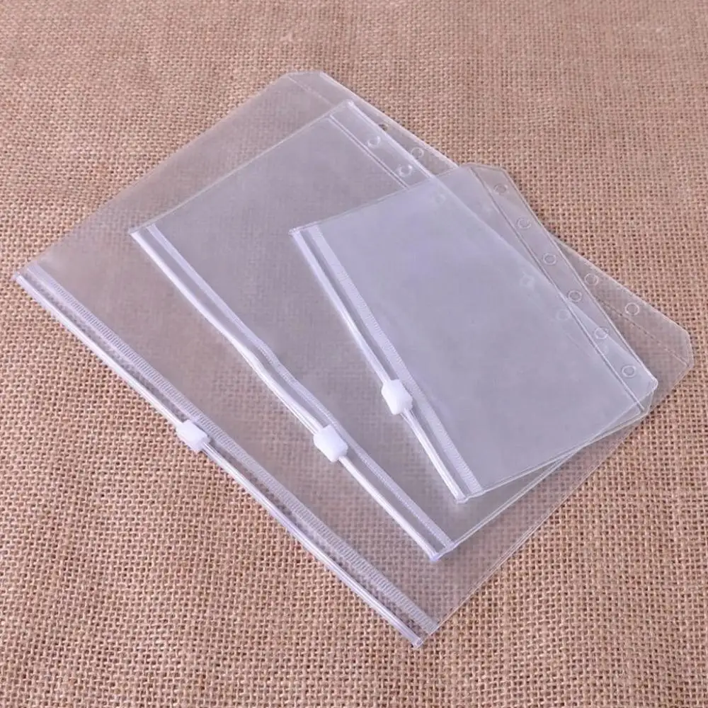 PVC Binder Pockets Zipper 6 Holes Clear Side Load Folder Office Durable Ring Bill Binder Pouch