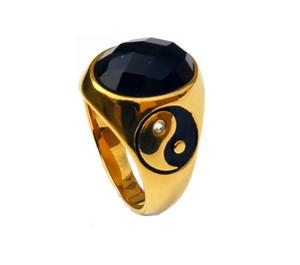 स्टेनलेस स्टील सोने रत्न यिन यांग अंगूठी DSR-032 - Product Image 2