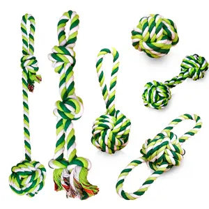 Manufacturer wholesale custom logo bite resistance green durable ball pet dog rope toys set