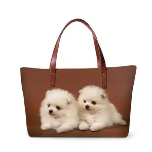 Moda stil Pomeranian tasarım neopren Tote çanta çanta kadınlar için alışveriş