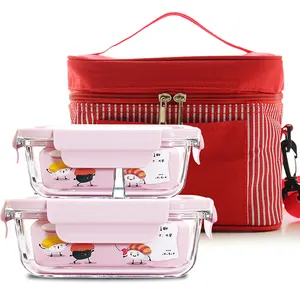 Compartment Bento Microwavable Food Container Set High Borosilicate Glass Lunch Box with Bag