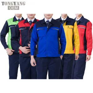 TONGYANG Men Women Work Clothing Jacket and Pants Workwear Sets Reflective strip Long Sleeve Workers Labor Uniforms Overalls
