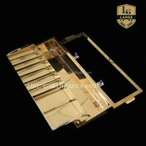 LANGE LANGE1503 Plateau à jetons de <span class=keywords><strong>casino</strong></span> à 15 colonnes et deux niveaux avec couvercle en métal titane doré et serrures, roulettes amovibles et lavable - Product Image 4