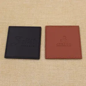 Good quality square brown leather tea coaster black pu cup mat for promotion