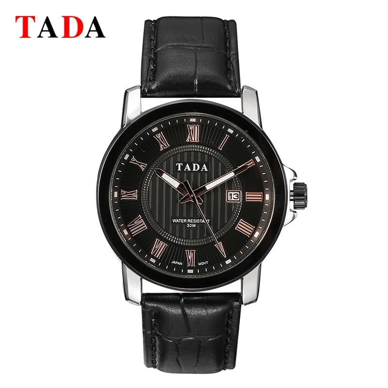 Tada Luxury Mens Watch Genuine Leather Strap Calendar