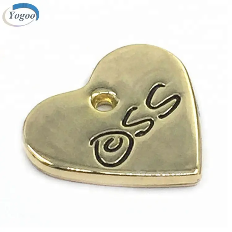 Fancy Custom Engraving Brand Logo Gold Metal Charm Heart Shaped Jewelry Hang Tags
