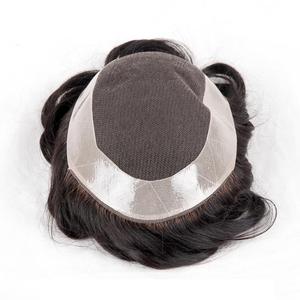 Parrucca di <span class=keywords><strong>parrucchino</strong></span> indiano dei capelli umani Remy Base di pizzo francese per gli uomini a media densità con nodi sbiancati - Product Image 2