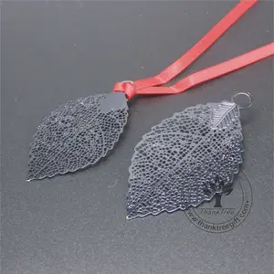 cheap custom black color leaf cut out metal bookmark