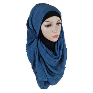 Latest Hot selling women Islamic head cover crinkle cotton hijab plain color crumpled head scarf