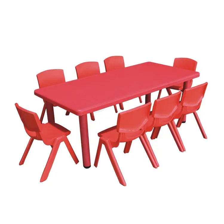 Plastic nice looking 8 seats design plate table and chair for school kids