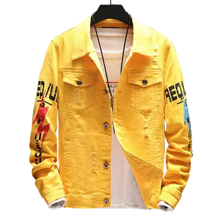 9107 giallo Giacca di Jeans, Giacca di Jeans Alla Moda, Personalizzato Giacca di Jeans di Stampa