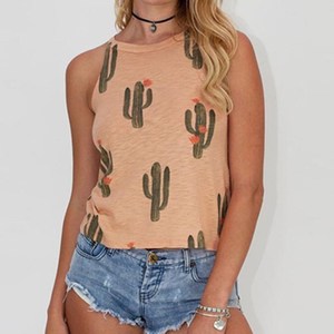 New Sleeveless Black White T Shirt <span class=keywords><strong>donna</strong></span> Cactus Print Tees Halter Harajuku <span class=keywords><strong>donna</strong></span> TShirt top Tees camicie femminili - Product Image 5