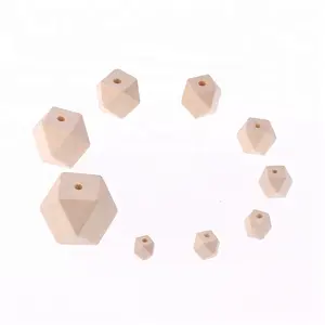 China Factory Wholesale Wooden Geometric Beads Natural Unfinished Craft Wooden Hexagon Beads For Teething Jewelry