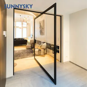 Porte d'entrée en verre pivotant en aluminium noir, accessoire populaire, pour hôtel et bureau, livraison gratuite