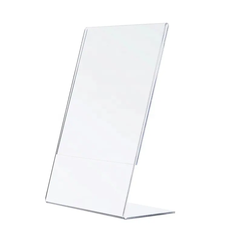 Kunden L Form Slant Zurück Desktop Kunststoff Schildhalter Acryl Display Stand