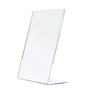 Espositore da Tavolo a L Personalizzato in Plastica con Supporto Inclinato per Cartelli in Acrilico - Product Image 1