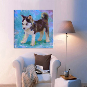 Puro dipinto a olio fatto a mano per bambini adorabili animali piccolo cane Husky decorazione murale tela arte per camera dei bambini pennellate stile - Product Image 5