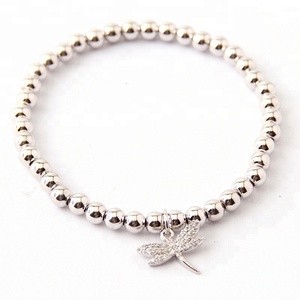 Fashion 5MM Women Round Hematite Elastic <strong>Bracelet</strong> with Cubic Zircon <strong>Dragonfly</strong> Charm <strong>Bracelet</strong> - Product Image 2