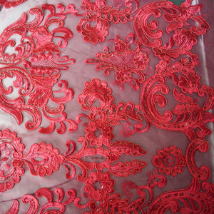 Estilo americano europeo, bordado con lentejuelas Rojas, compra para vestido <span class=keywords><strong>de</strong></span> novia, cuello, diseños <span class=keywords><strong>de</strong></span> encaje, <span class=keywords><strong>tela</strong></span> <span class=keywords><strong>de</strong></span> encaje <span class=keywords><strong>de</strong></span> <span class=keywords><strong>tul</strong></span> <span class=keywords><strong>de</strong></span> algodón - Product Image 4