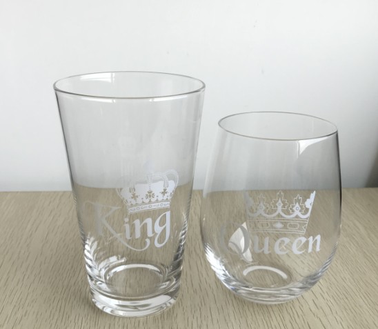 Top Sales Custom Etched Logo Crystal Couple Glass Stemless Wine Glass and Pint Beer Glass Set