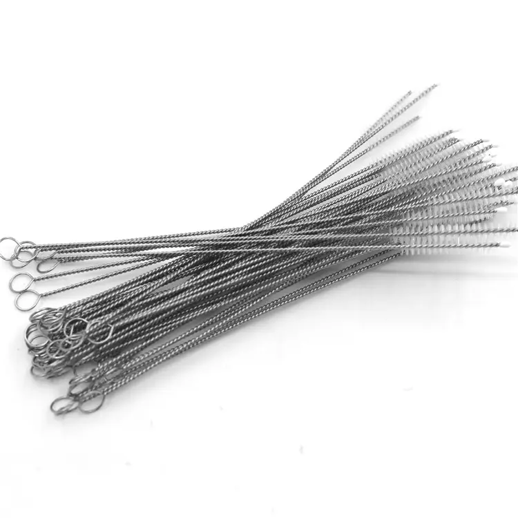 Simple Nylon Bristle Wire Metal Stainless Steel Straw Cleaning Brush for Bar Accessories