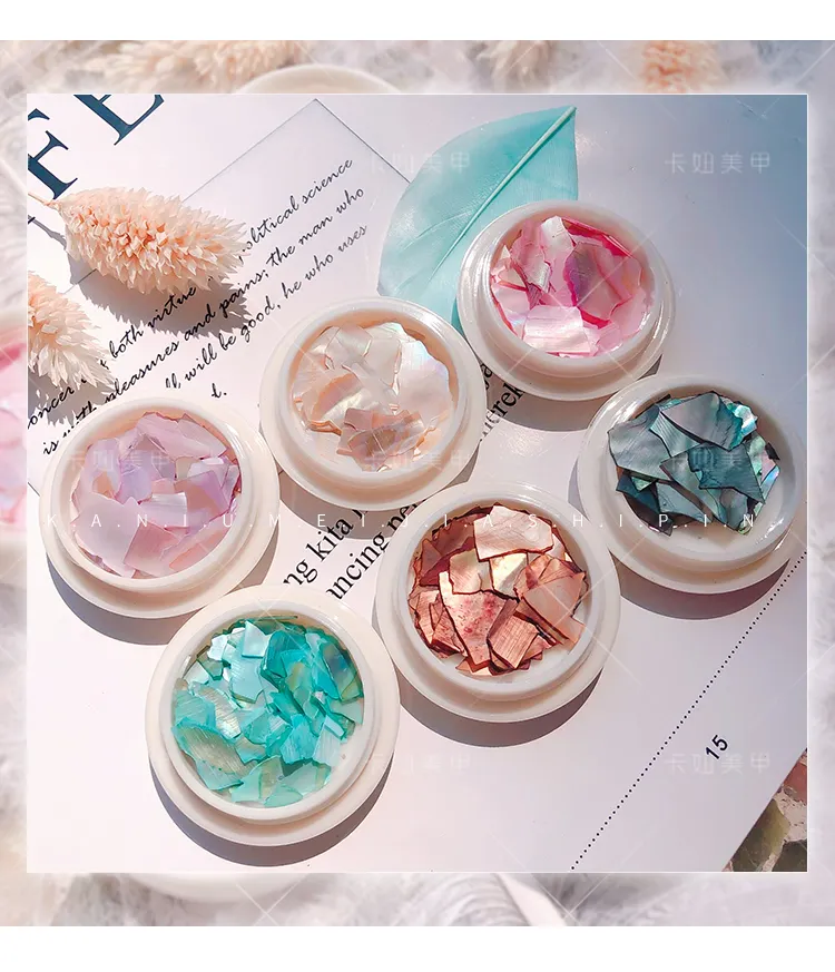 Japon 6 renkler doğal ultra-ince ezilmiş deniz kabuğu Abalone parça tırnak dekorasyon DIY