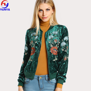 Most Popular Products <strong>Woman</strong> Clothing Floral Embroidered <strong>Velvet</strong> Bomber Varsity <strong>Jacket</strong> - Product Image 1