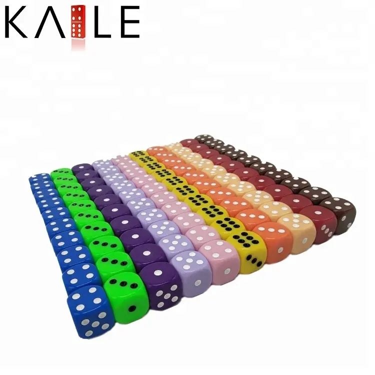 Hot sale acrylic game dice d6 sided 16mm dice colored plastic spots 4g per pc custom logo from factory for casino game