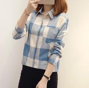 Camicetta per camicia <span class=keywords><strong>a</strong></span> <span class=keywords><strong>quadri</strong></span> <span class=keywords><strong>a</strong></span> manica lunga stile corea all'ingrosso stile girocollo per le donne - Product Image 6