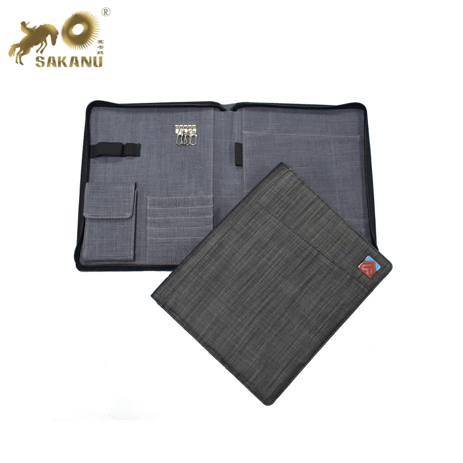 customize A4 A5 B5 cotton nylon zipper portfolios file folder with phone pocket