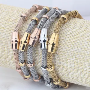 Grosir Wanita Rantai Ular Perhiasan Stainless Steel Perak Rose Gold Charm Gelang untuk Wanita