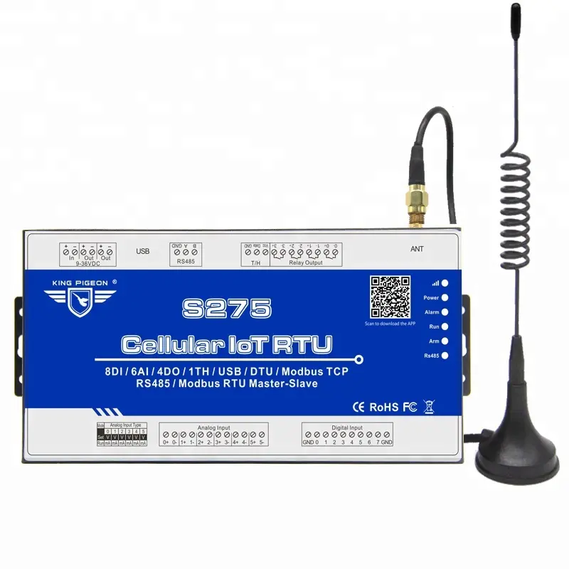 8DI 6AI 4DO smsゲートウェイデバイスを備えたgsmゲートウェイCellular IoT Modbus RTU 8DIN、6AIN/PT100、4Relay、1TH、USB、<span class=keywords><strong>RS485</strong></span>、320 Extend I/O