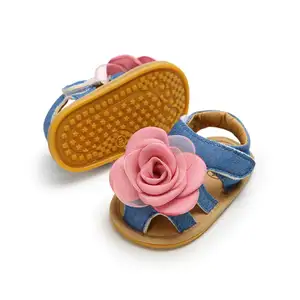 Summer Lace flower PU Leather shoes Soft sole Prewalker Baby girl sandals for girl