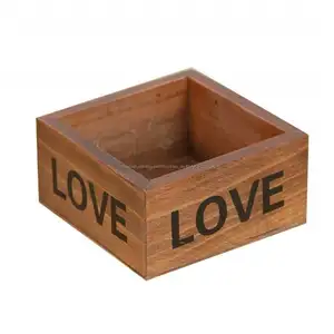 Caja de madera hecha a mano retro Flower Garden Planter planta suculenta rectangulo caso de almacenamiento (amor)