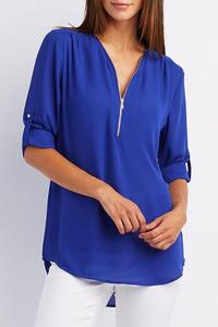 Blus Chiffon Kasual Vintage Wanita Kerah V Resleting Setengah Ukuran Besar Plus Longgar Fit Panjang Musim Gugur Vintage Blusa Feminina Vestidos - Product Image 3